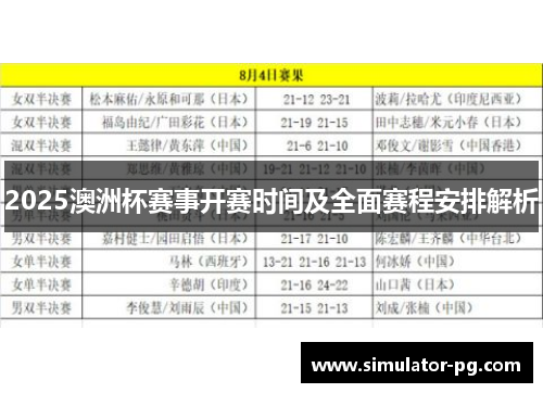 2025澳洲杯赛事开赛时间及全面赛程安排解析 2025澳洲杯赛事开赛时间及全面赛程安排解析